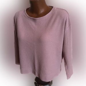 Splendid waffle weave thermal cropped boatneck pullover top antique pink M 💕